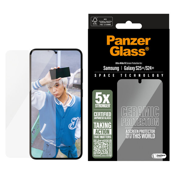 Tvrzené sklo UWF Ceramic s aplikátorem pro Samsung Galaxy S25+, Čirá, PanzerGlass