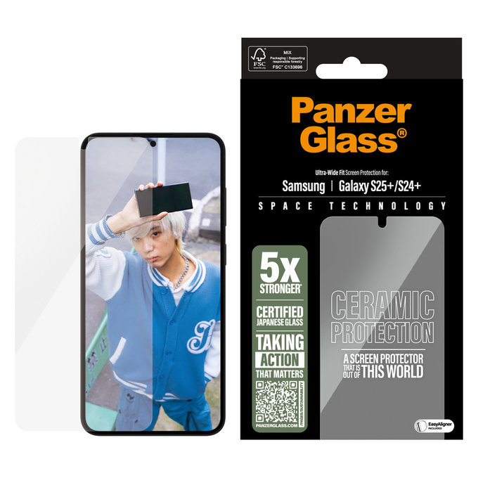 Tvrzené sklo UWF Ceramic s aplikátorem pro Samsung Galaxy S25+, Čirá, PanzerGlass