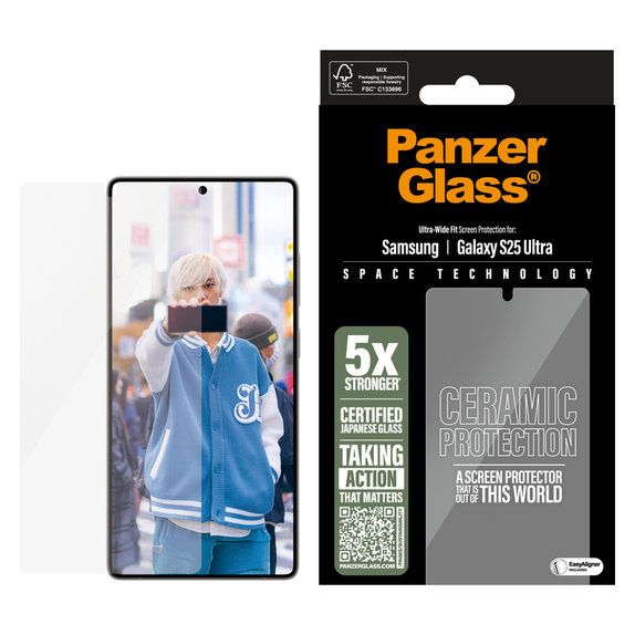 Tvrzené sklo UWF Ceramic s aplikátorem pro Samsung Galaxy S25 Ultra, Čirá, PanzerGlass