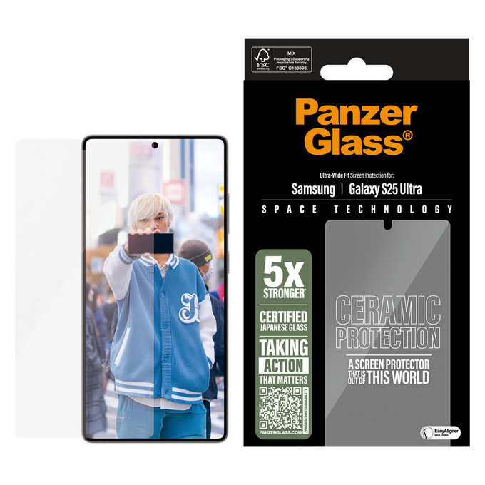 Tvrzené sklo UWF Ceramic s aplikátorem pro Samsung Galaxy S25 Ultra, Čirá, PanzerGlass