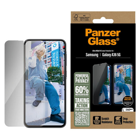 Tvrzené sklo UWF Privacy pro Samsung Galaxy A36 5G, Čirá, PanzerGlass