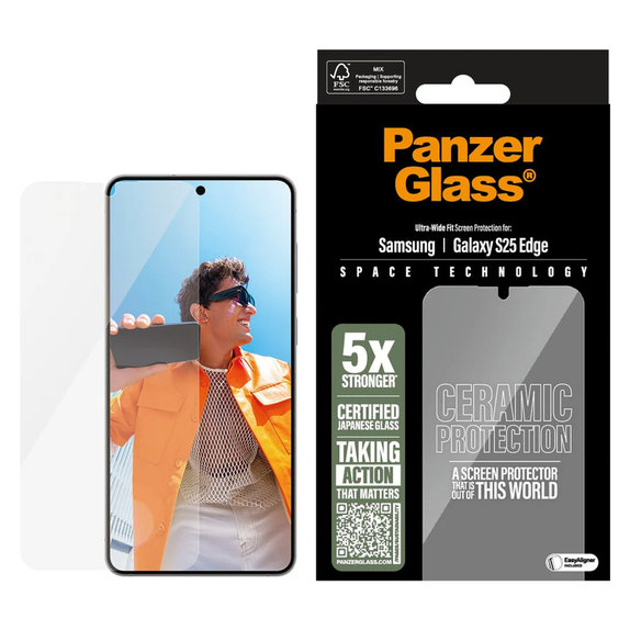 Tvrzené sklo UWF Ceramic s aplikátorem pro Samsung Galaxy S25 Edge, Čirá, PanzerGlass