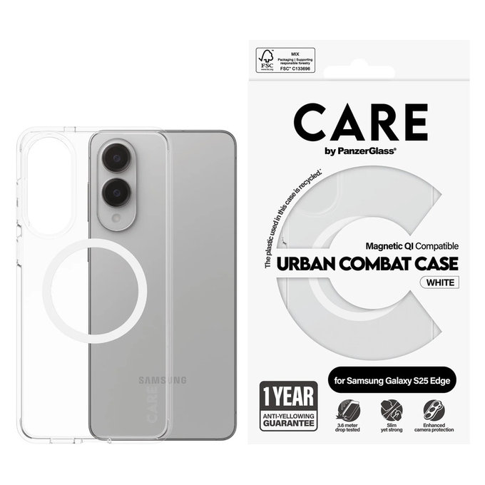 Pouzdro Urban Combat s bílým QI pro Samsung Galaxy S25 Edge, Transparentní, PanzerGlass