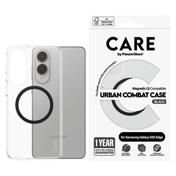 Pouzdro Urban Combat s černým QI pro Samsung Galaxy S25 Edge, Transparentní, PanzerGlass