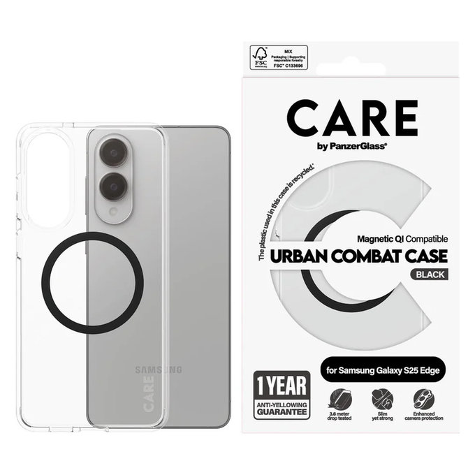 Pouzdro Urban Combat s černým QI pro Samsung Galaxy S25 Edge, Transparentní, PanzerGlass