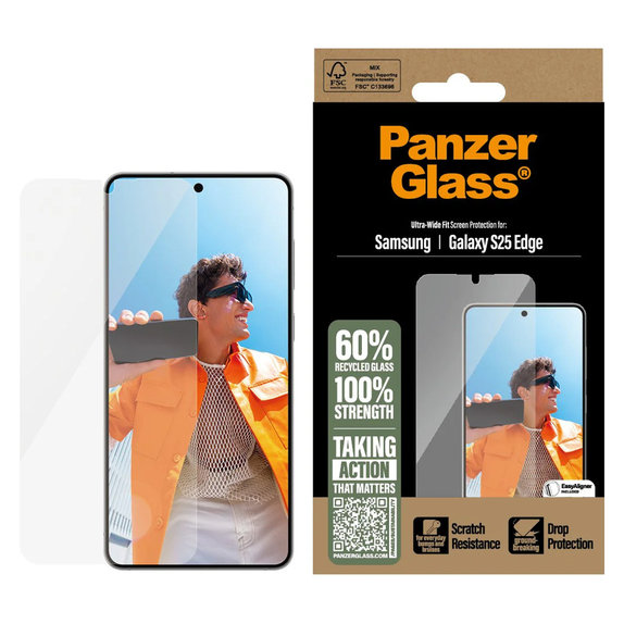Tvrzené sklo UWF s aplikátorem pro Samsung Galaxy S25 Edge, Čirá, PanzerGlass