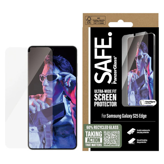 Tvrzené sklo UWF s aplikátorem pro Samsung Galaxy S25 Edge, Čirá, SAFE by PanzerGlass