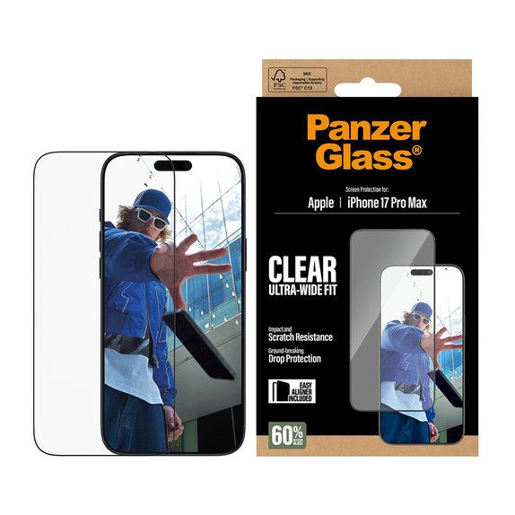 Tvrzené sklo UWF s aplikátorem pro iPhone 17 Pro Max, Černá, PanzerGlass