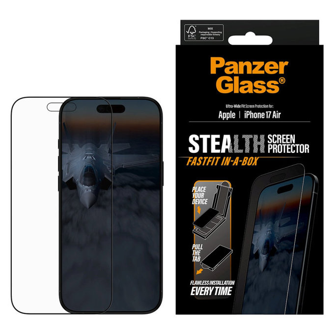 Tvrzené sklo UWF Stealth s Fastfit pro iPhone 17 Air, Černá, PanzerGlass