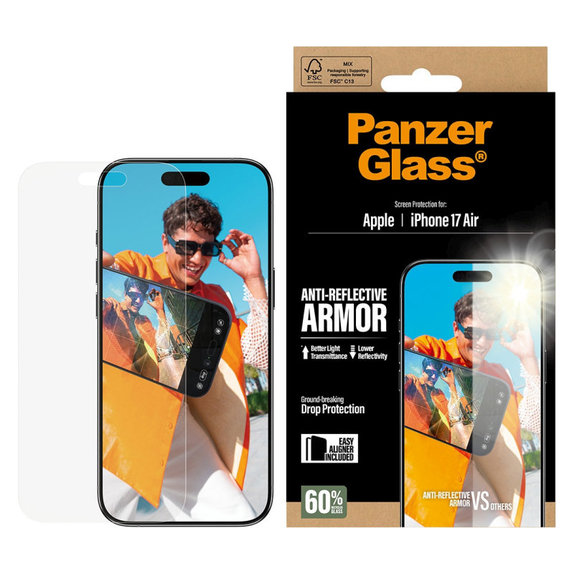 Tvrzené sklo Anti-Reflective s aplikátorem pro iPhone 17 Air, Černá, PanzerGlass