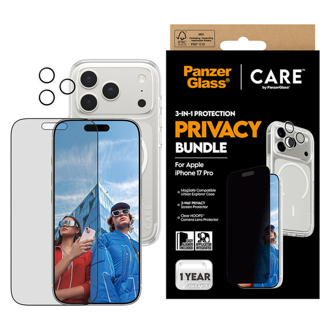 Bundle 3v1 Privacy pro iPhone 17 Pro, PanzerGlass