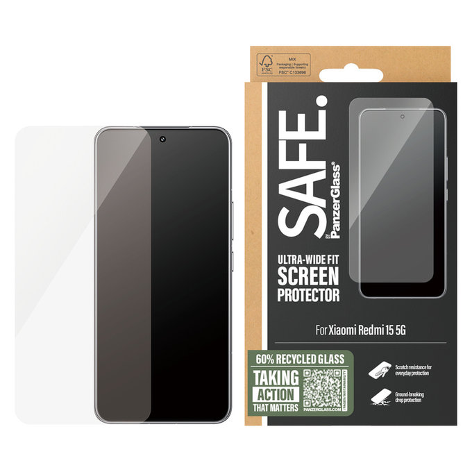 Tvrzené sklo UWF pro Xiaomi Redmi 15 5G, Černá, SAFE by PanzerGlass