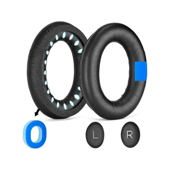 Náhradní Náušníky pro Bose QC25, QC35, QC45, Paměťová pěna + PU kůže, Černé, Chladivý gel, 1 pár