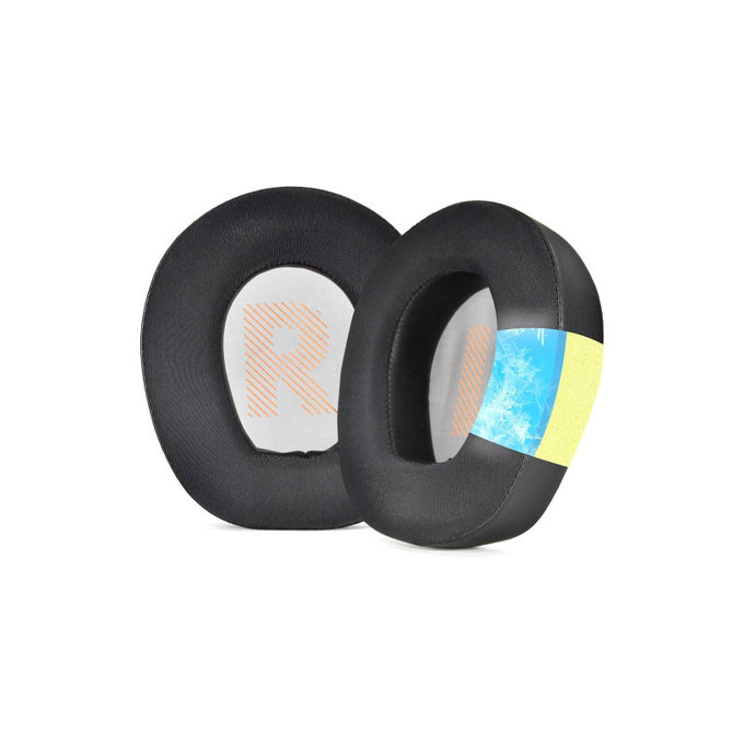 Náhradní Náušníky pro JBL Quantum Q200, Q300, Paměťová pěna + PU kůže + Textil, Černé, Chladivý gel, 1 pár