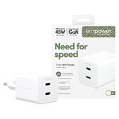 Cestovní adaptér Grand Prix 2x USB-C, GaN, 45 W PD, Stříbrnobílá, empower