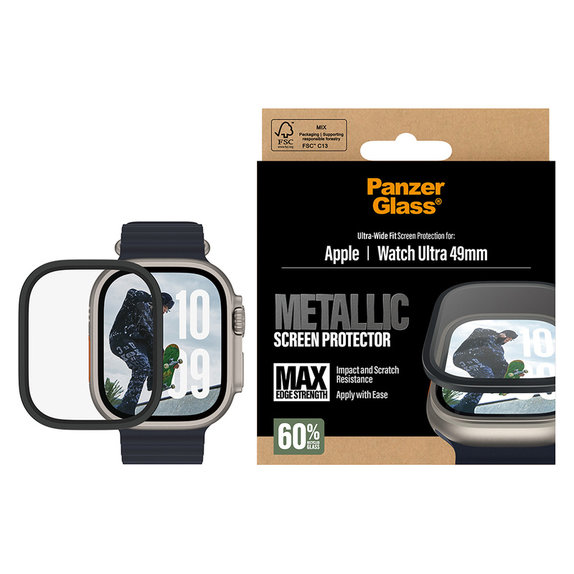 Tvrzené sklo UWF METALLIC pro Apple Watch Ultra 49 mm, Černá, PanzerGlass