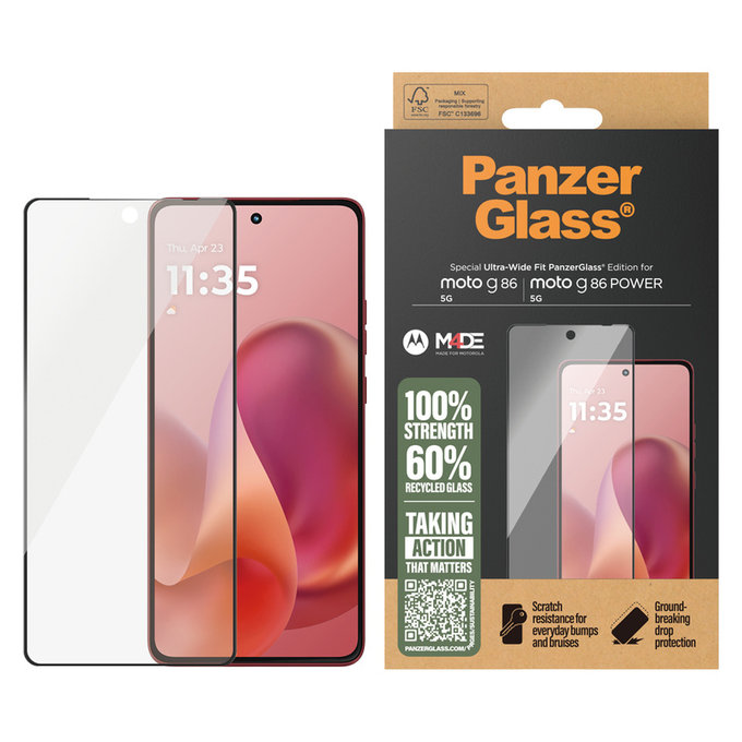 Tvrzené sklo UWF pro Motorola Moto G86 Power, Černá, PanzerGlass
