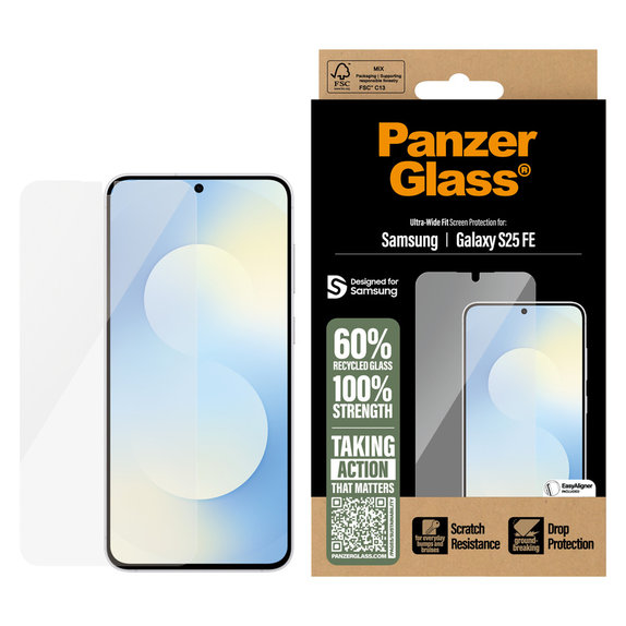 Tvrzené sklo UWF s aplikátorem pro Samsung Galaxy S25 FE, Čirá, PanzerGlass