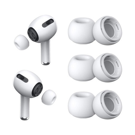 Náhradní silikonové špunty pro Apple AirPods 3 Pro, sada 3 ks (L, M, S), Bílé