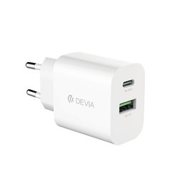 Nabíjecí adaptér Smart USB-C + USB-A, PD 20W, bílá, Devia