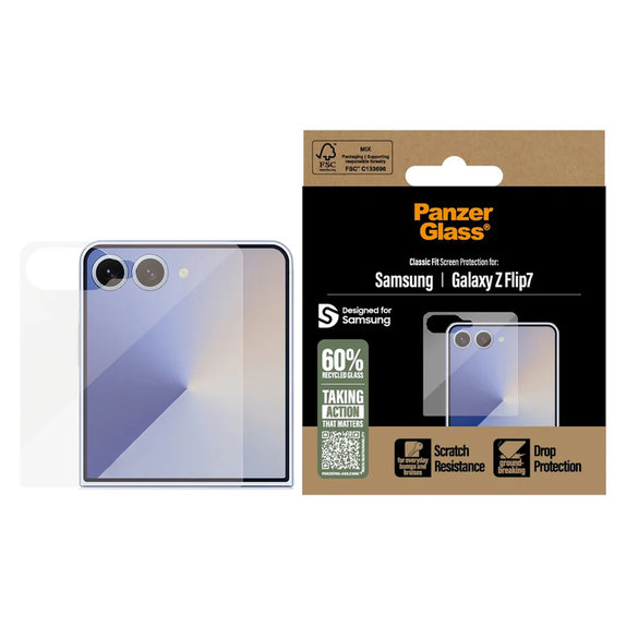 Tvrzené sklo Classic Fit pro Samsung Galaxy Z Flip7, Čirá, PanzerGlass