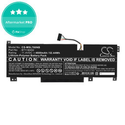 Baterie pro MSI Pulse GL76, Katana GF66, Bravo 15, Crosshair 17, 4600mAh, Li-Pol, 11.4V, BTY-M492, HQ