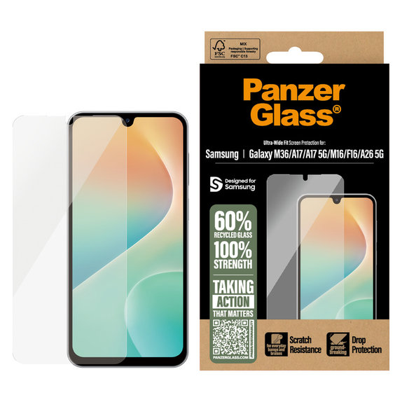 Tvrzené sklo UWF pro Samsung Galaxy M15 5G/F15 5G/A26 5G/A16/A16 5G, Černá, PanzerGlass