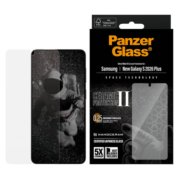 Tvrzené sklo UWF Ceramic s aplikátorem pro Samsung Galaxy S26+, Čirá, PanzerGlass