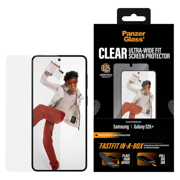 Tvrzené sklo UWF s Fastfit In-A-Box pro Samsung Galaxy S26+, Čirá, PanzerGlass