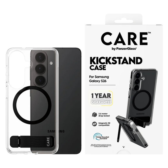 Pouzdro Kickstand s černým QI pro Samsung Galaxy S26, Transparentní, PanzerGlass