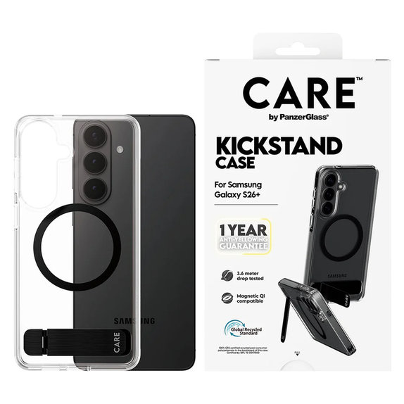Pouzdro Kickstand s černým QI pro Samsung Galaxy S26+, Černá, PanzerGlass