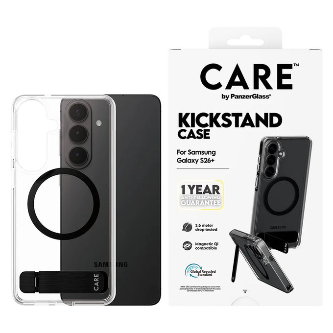 Pouzdro Kickstand s černým QI pro Samsung Galaxy S26+, Černá, PanzerGlass