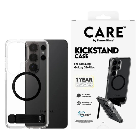 Pouzdro Kickstand s černým QI pro Samsung Galaxy S26 Ultra, Transparentní, PanzerGlass