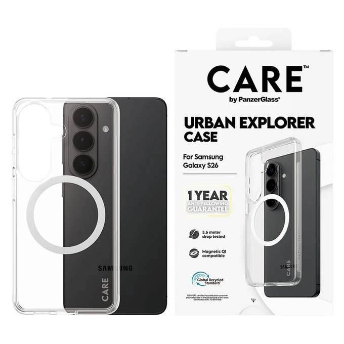 Pouzdro Urban Explorer s bílým QI pro Samsung Galaxy S26, Transparentní, PanzerGlass