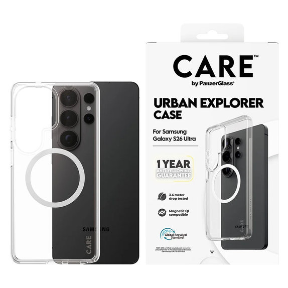 Pouzdro Urban Explorer s bílým QI pro Samsung Galaxy S26 Ultra, Transparentní, PanzerGlass
