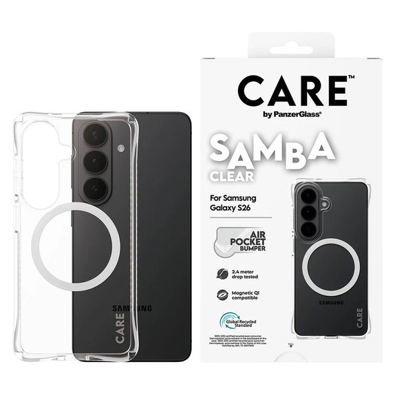 Pouzdro Samba s bílým QI pro Samsung Galaxy S26, Transparentní, PanzerGlass
