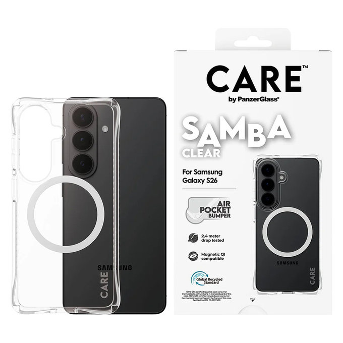 Pouzdro Samba s bílým QI pro Samsung Galaxy S26, Transparentní, PanzerGlass