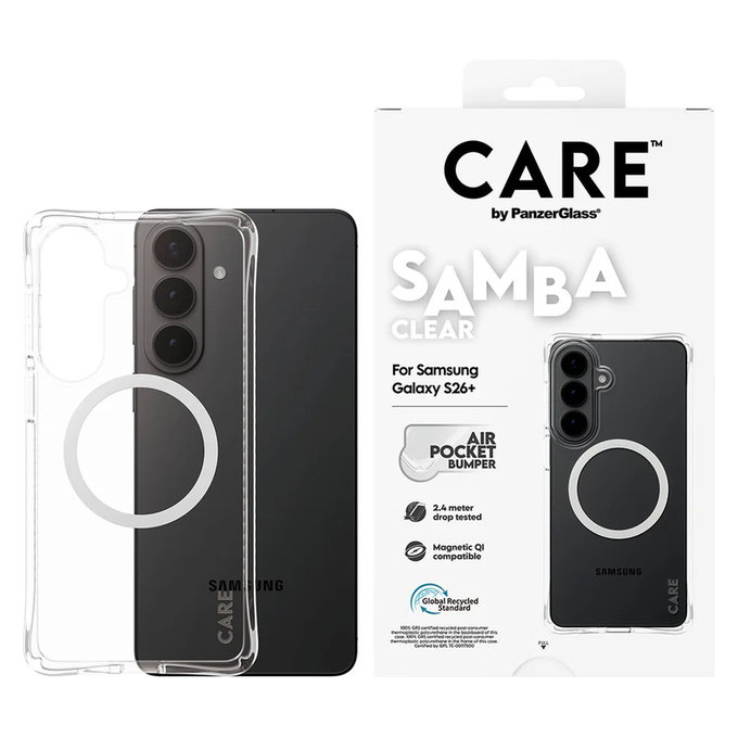 Pouzdro Samba s bílým QI pro Samsung Galaxy S26+, Transparentní, PanzerGlass