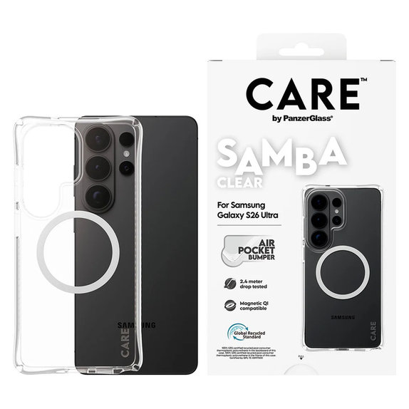Pouzdro Samba s bílým QI pro Samsung Galaxy S26 Ultra, Transparentní, PanzerGlass