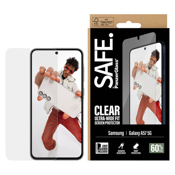 Tvrzené sklo UWF s aplikátorem pro Samsung Galaxy A57, Čirá, SAFE by PanzerGlass