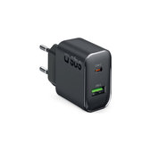 Cestovní adaptér USB-A/USB-C, GaN, 65 W PD, černá, SBS
