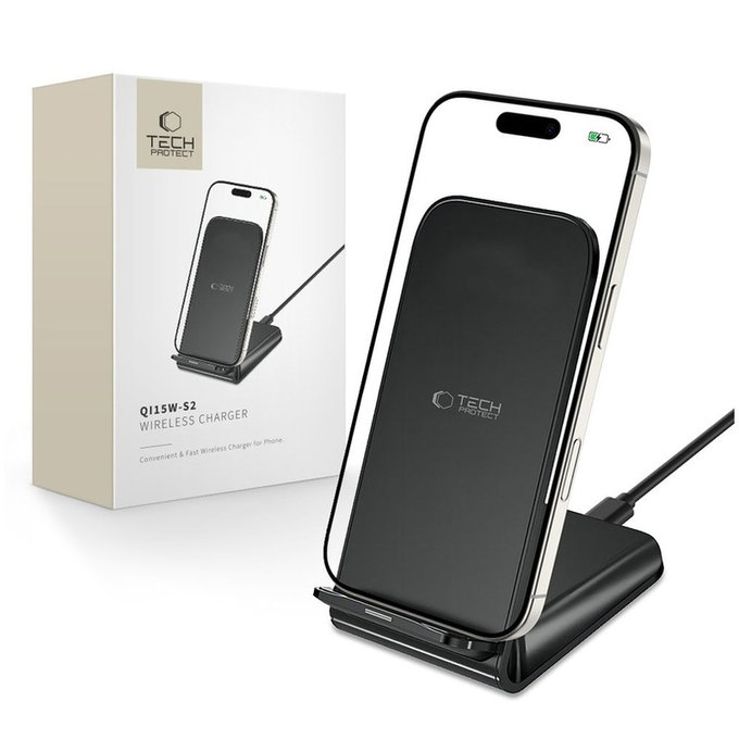 Bezdrátová nabíječka QI15W-S2 15W, černá, Tech-Protect