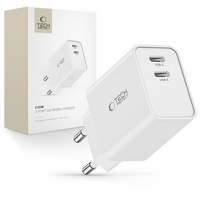 Síťová nabíječka C35W 2-PORT PD 35W, bílá, Tech-Protect
