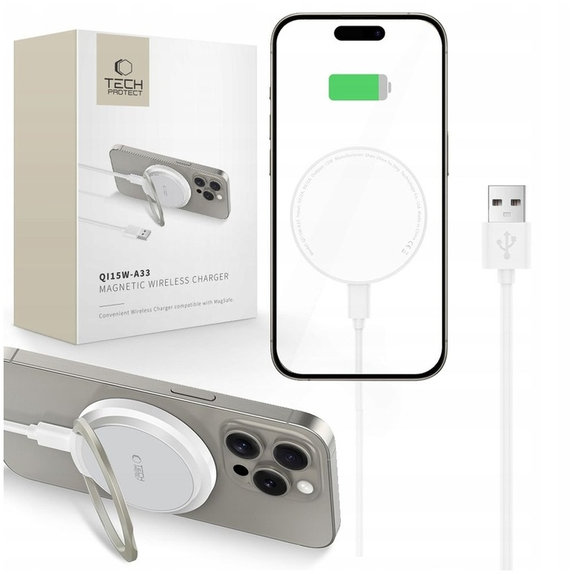 Bezdrátová nabíječka QI15W-A33 Magnetic MagSafe, bílá, Tech-Protect