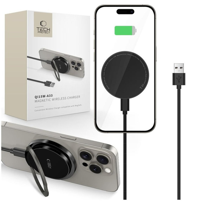 Bezdrátová nabíječka QI15W-A33 Magnetic MagSafe, černá, Tech-Protect