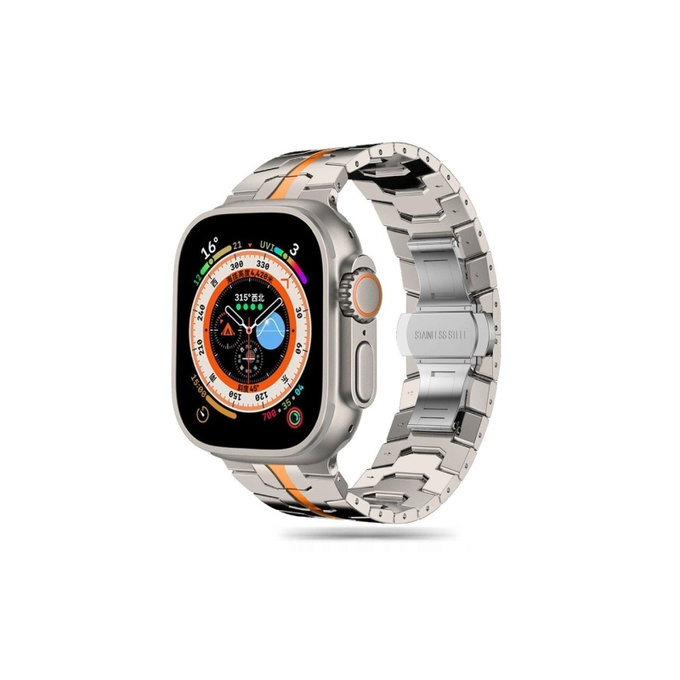 Řemínek Stainless Line pro Apple Watch 8 / 9 / 10 / 11 / SE / Ultra (44 / 45 / 46 / 49 mm), Titanium/Orange, Tech-Protect