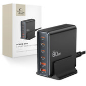 Síťová nabíječka DC80W-GAN 6-PORT PD 80W / QC3.0, černá, Tech-Protect