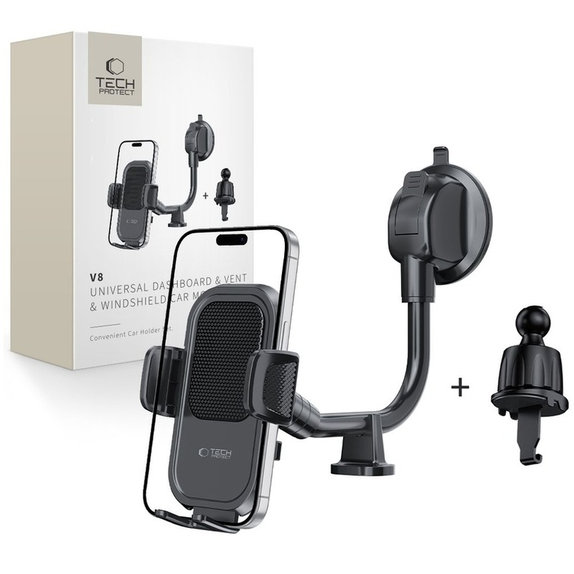 Držák do auta V8 Universal Long Arm Dashboard & Windshield, černá, Tech-Protect