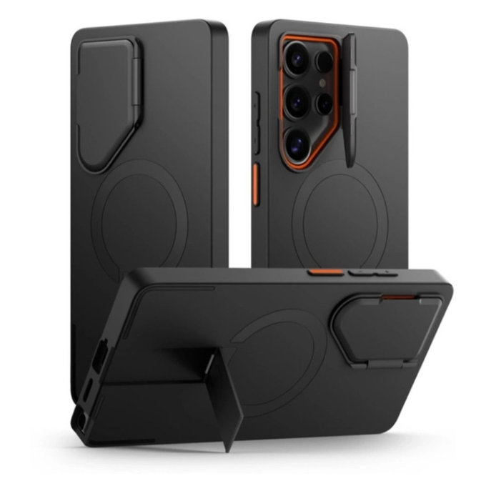 Pouzdro Kevlar Aura MagSafe pro Samsung S25 Ultra, černá/oranžová, Tech-Protect