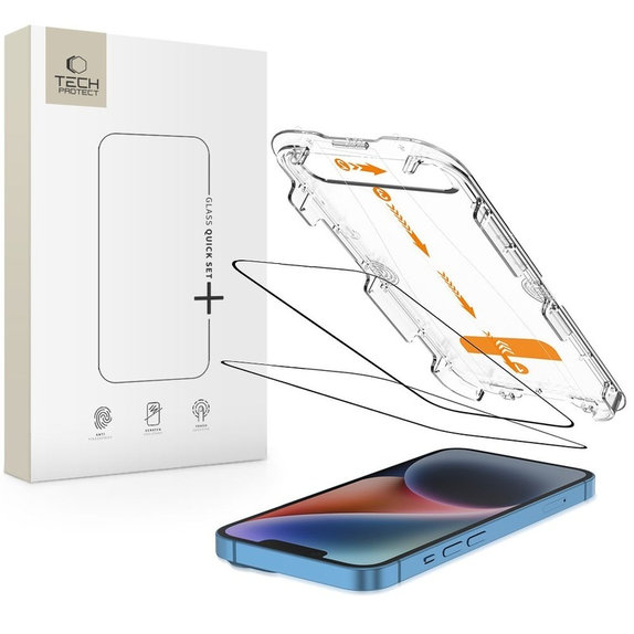Tvrzené sklo Quick Set+ 2-PACK pro iPhone 13 / 13 Pro / 14 / 16E / 17E, černá, Tech-Protect